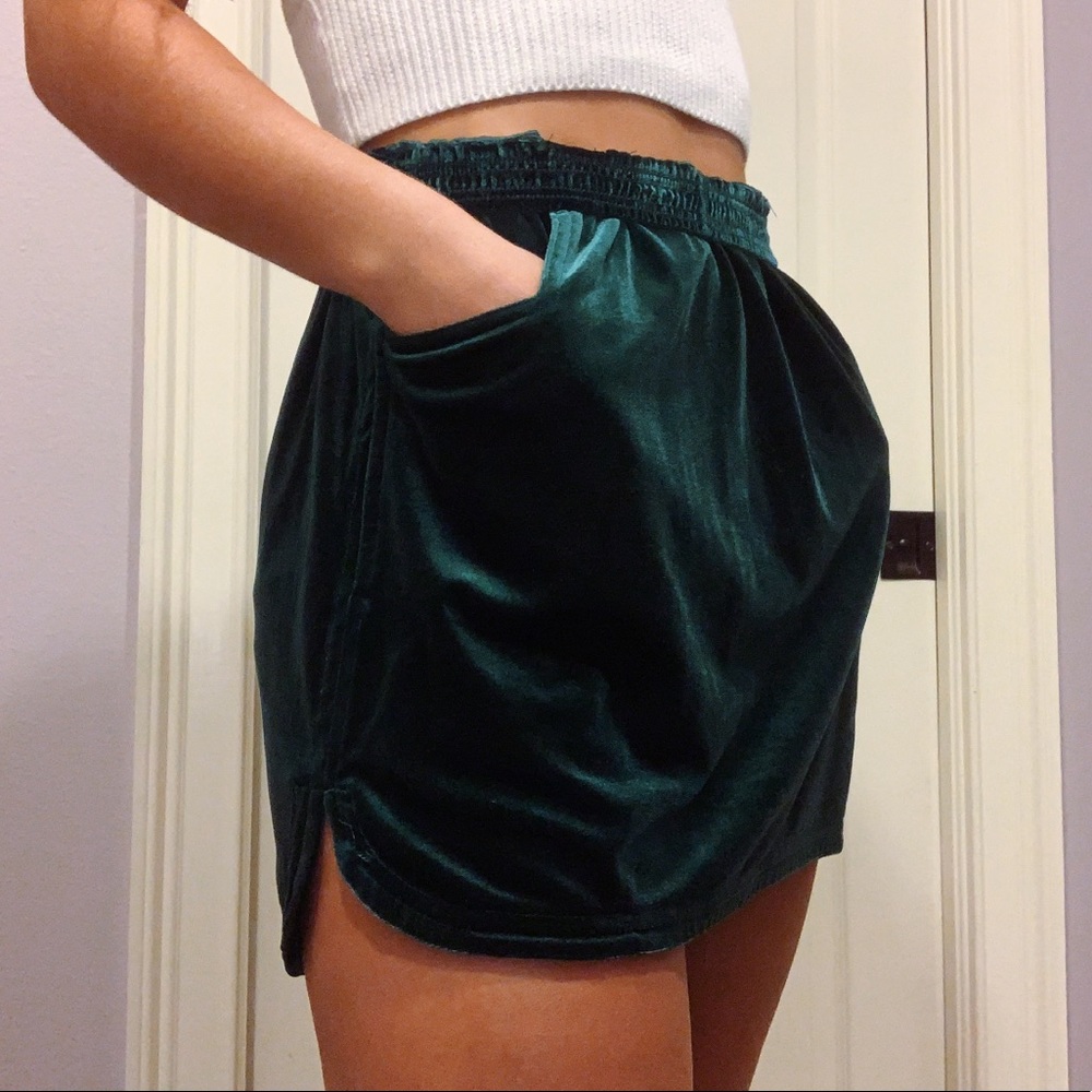 Urban Outfitters green velvet mini skirt